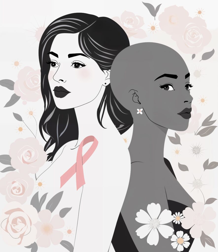 Illustration af kvinde før og efter kemoterapi