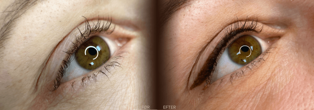 Permanent eyeliner før og efter – naturlig streg på øvre vippekant